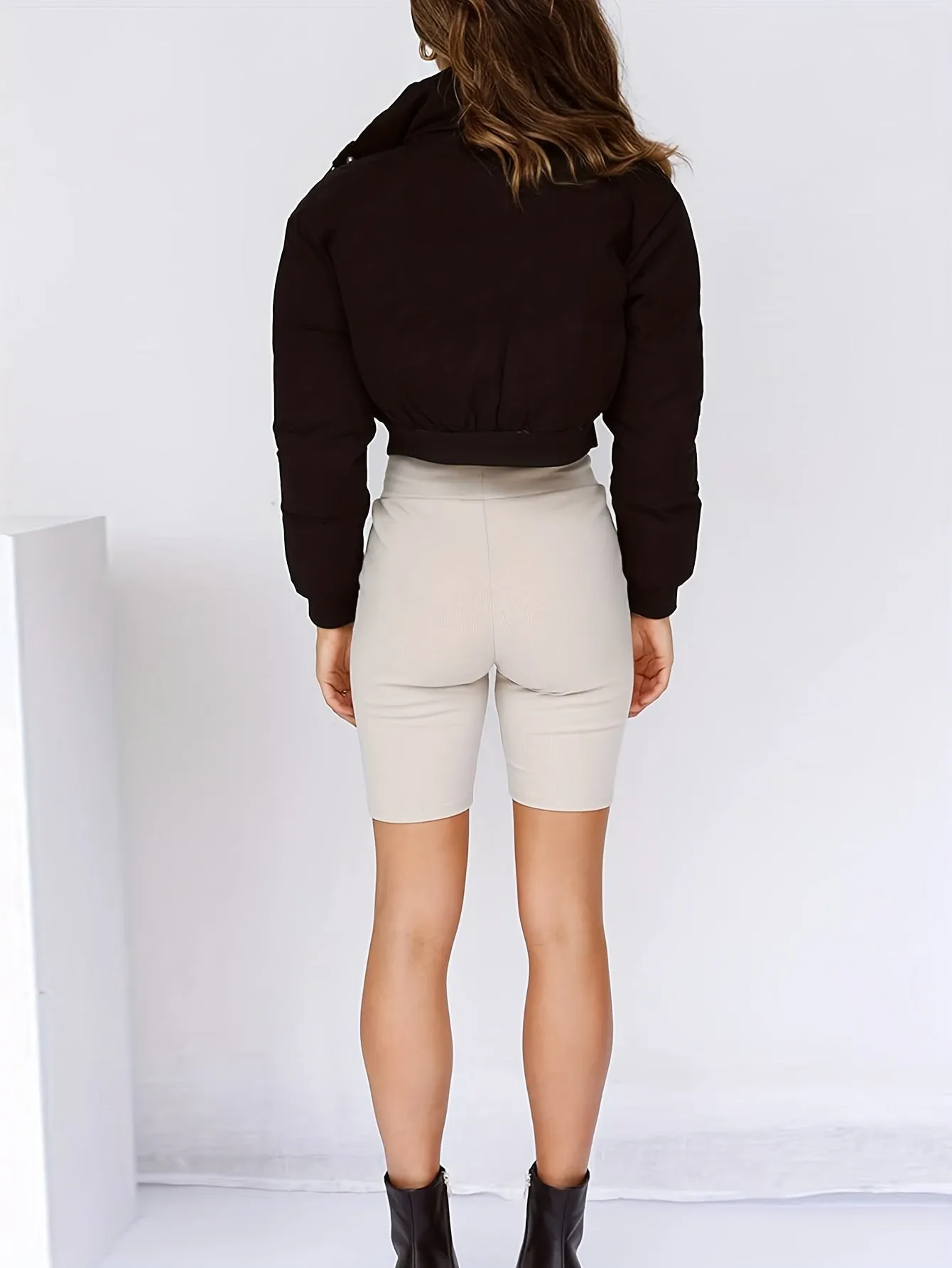 Womens Cropped ZipUp Winter Puffer Jacket