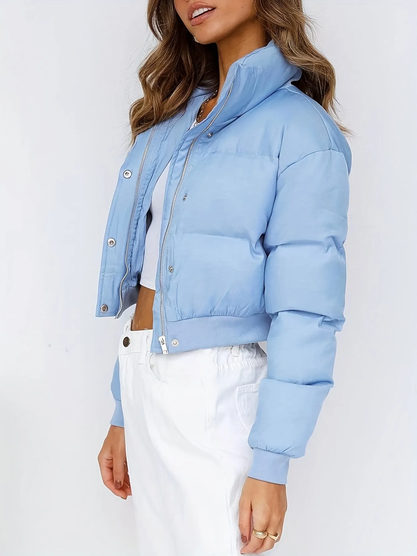 Womens Cropped ZipUp Winter Puffer Jacket