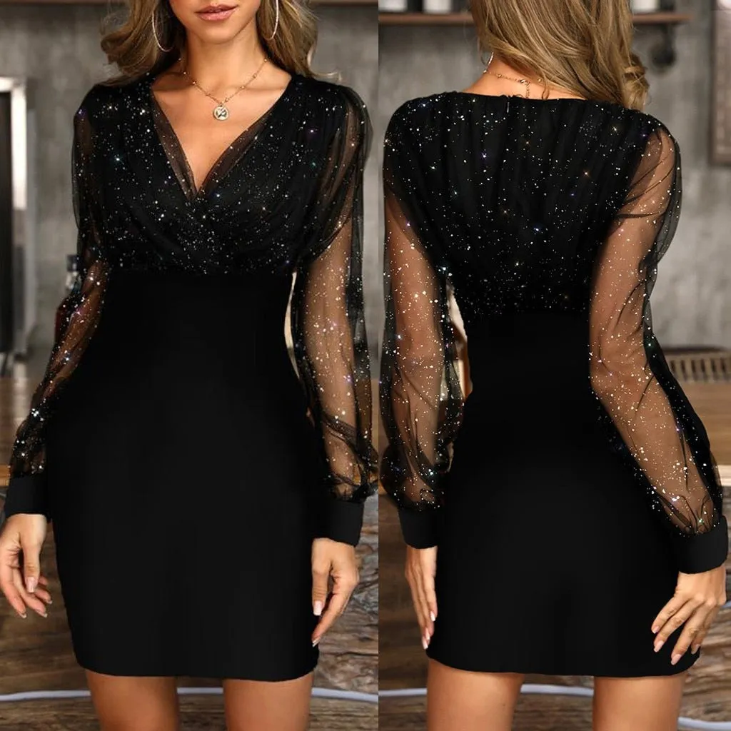Wonen Vestidos Sequins Sexy New 2019 Summer Female Dress Black Retro Elegant Party Culb Dress