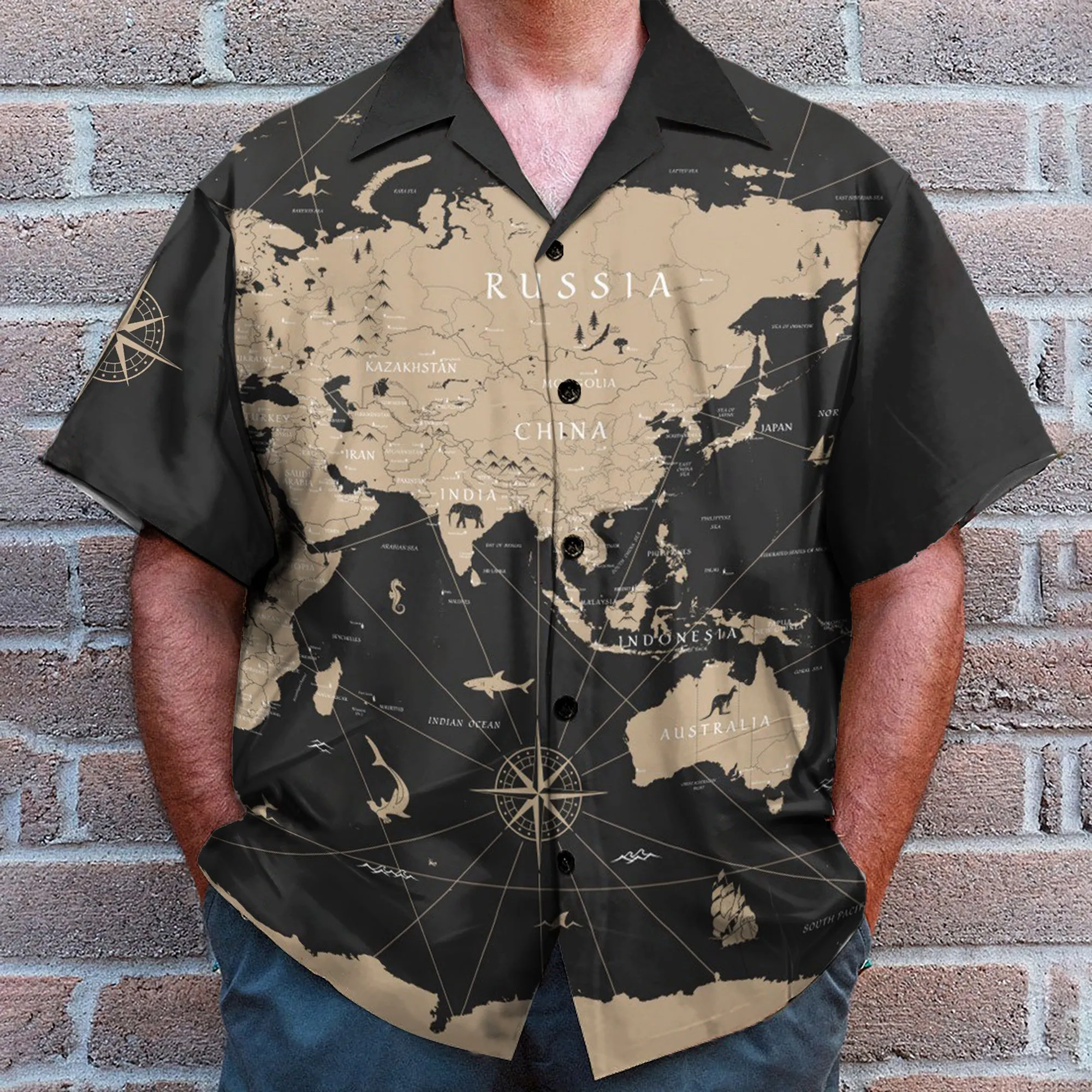 World Map Vintage Men's Button's Up Shirts - Hawaiian Shirt