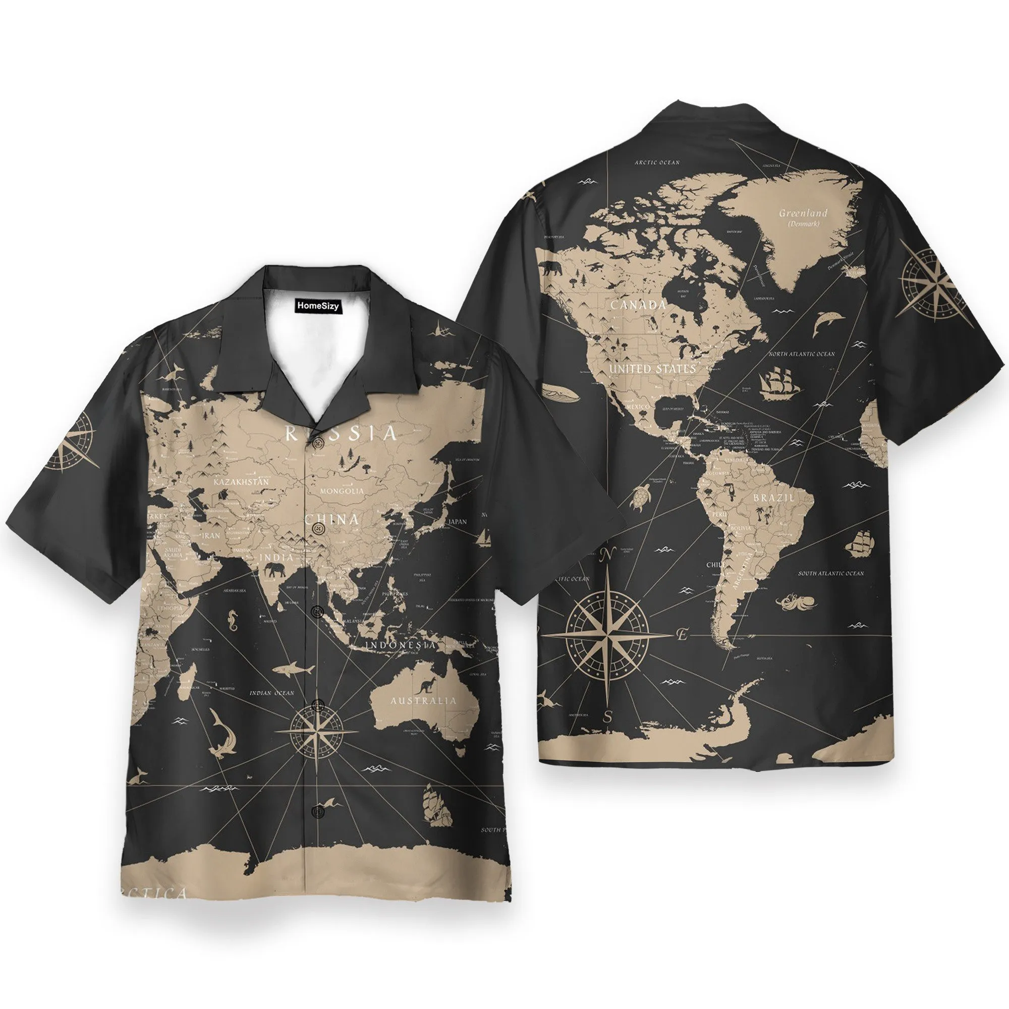 World Map Vintage Men's Button's Up Shirts - Hawaiian Shirt