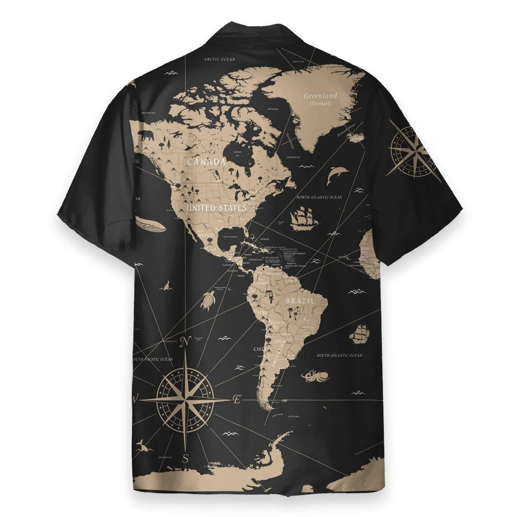 World Map Vintage Men's Button's Up Shirts - Hawaiian Shirt
