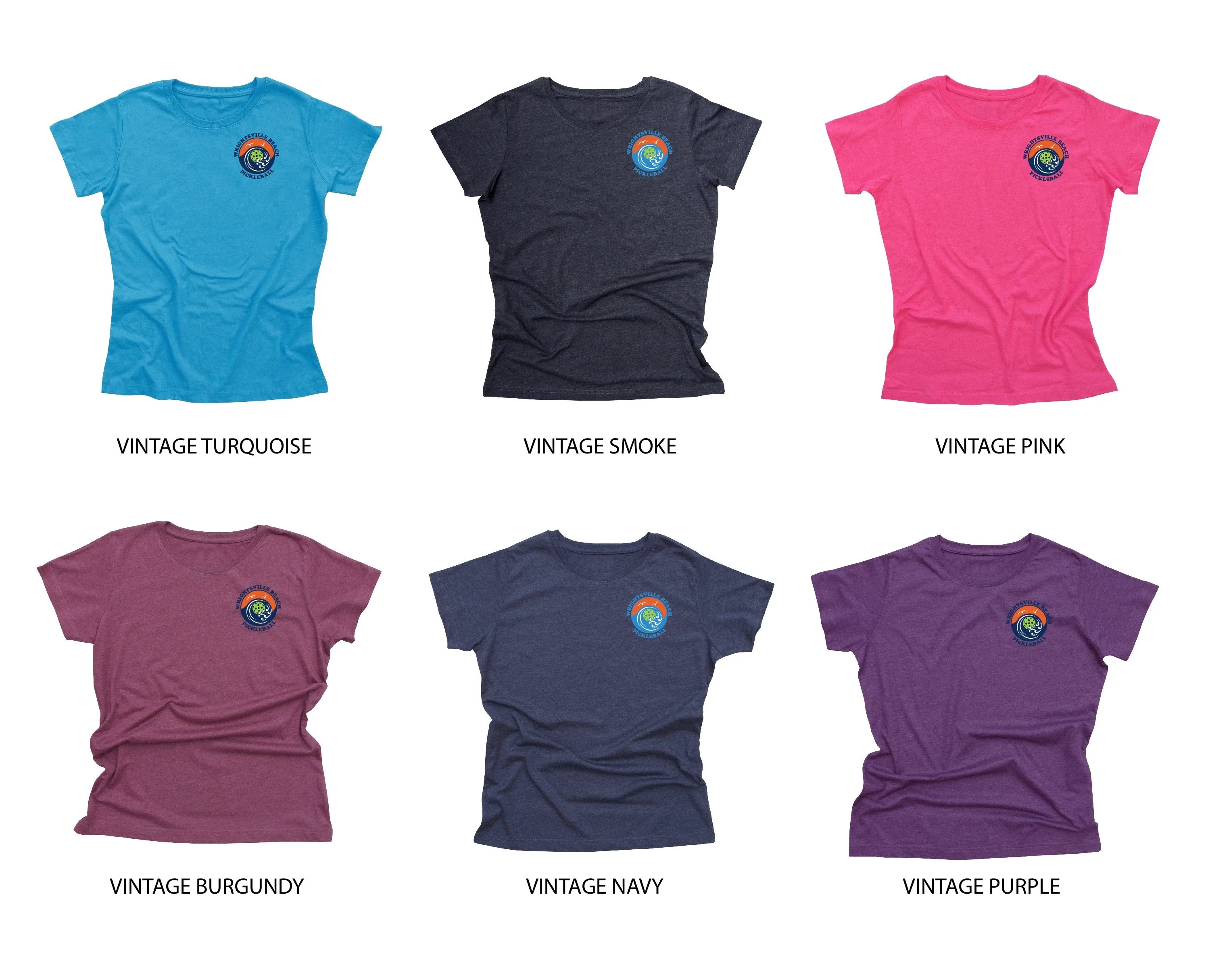 Wrightsville Beach Pickleball Ladies Vintage Casual Cotton Blend T-Shirt - Front Chest AND Back Logo