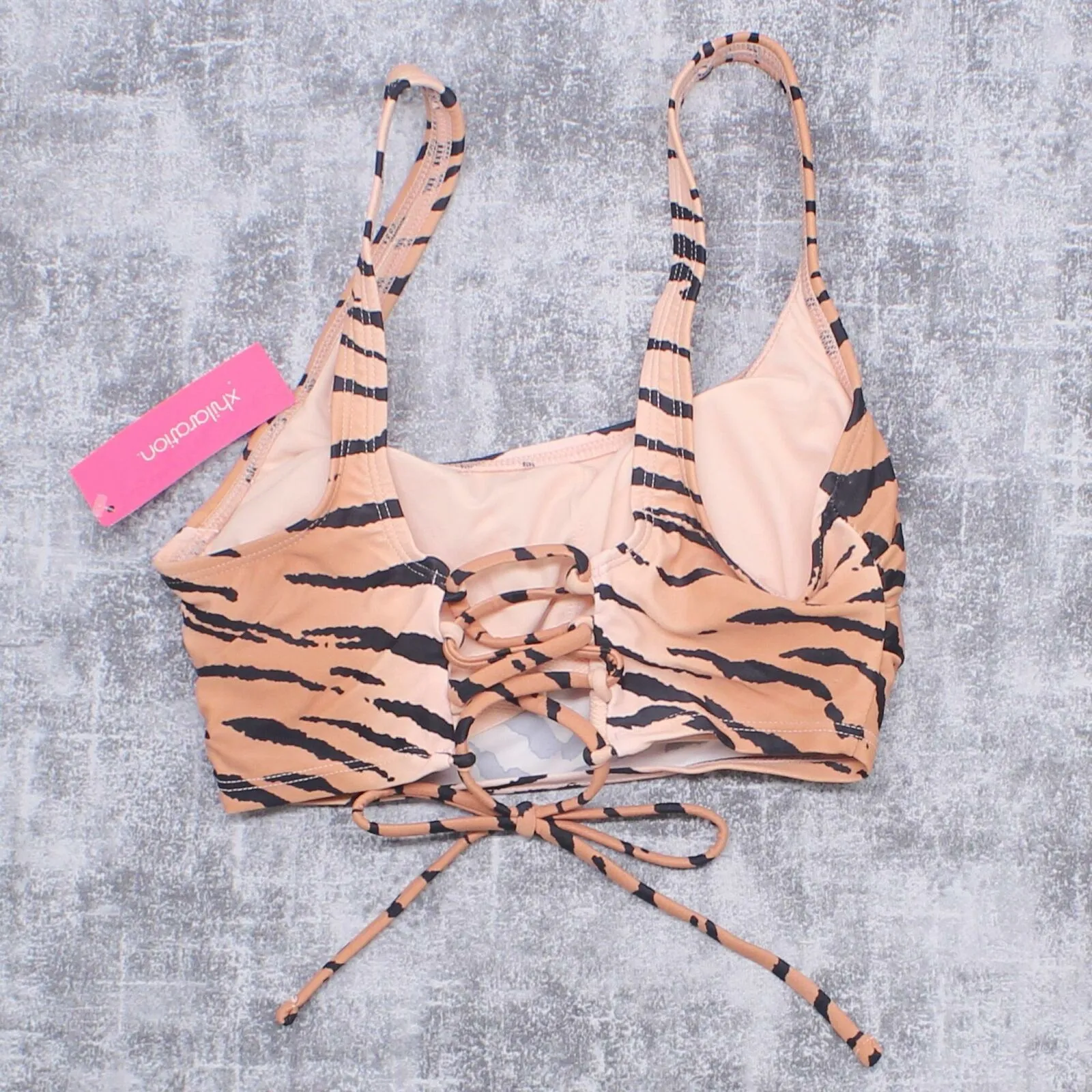 Xhilaration Women's Tiger Print Square Neck Bralette Bikini Swim Top
