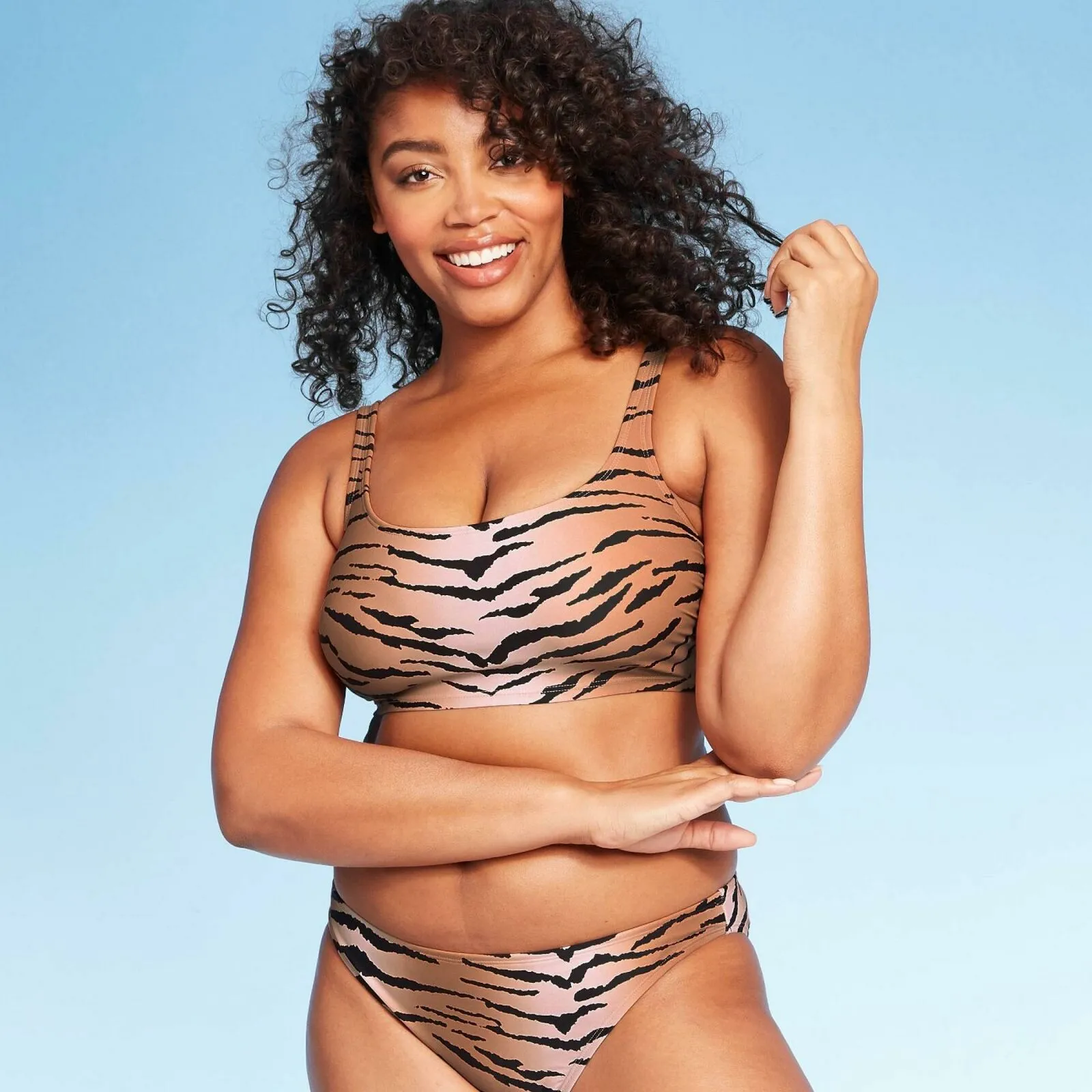Xhilaration Women's Tiger Print Square Neck Bralette Bikini Swim Top