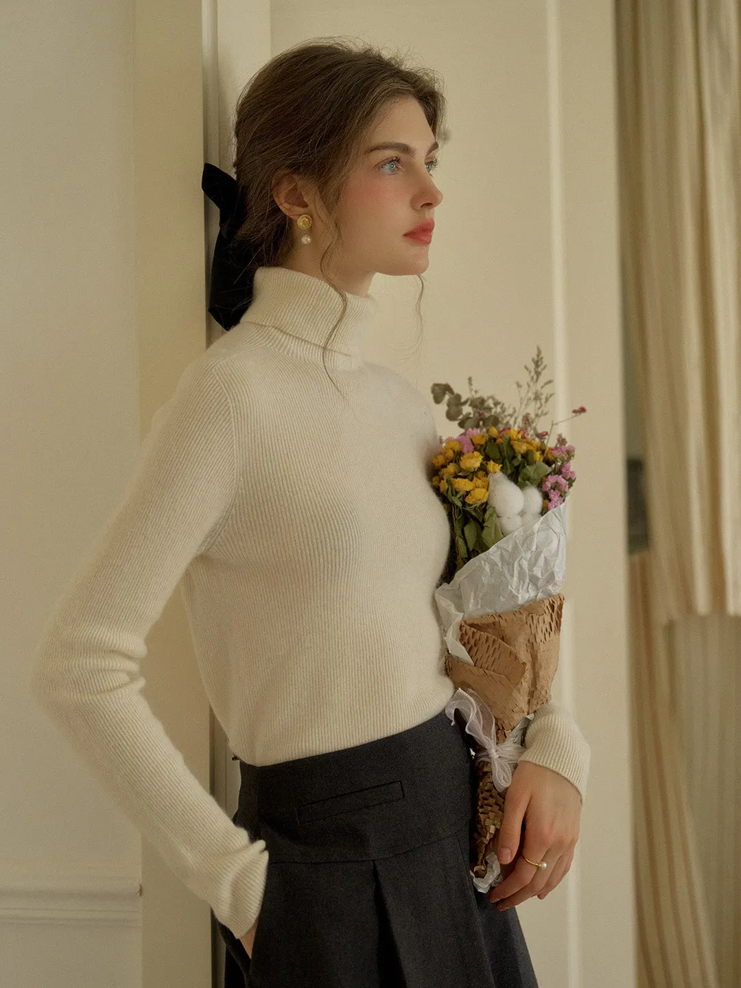 Yasmin Simple Turtleneck Slim Fit Wool Sweater& Cashmere