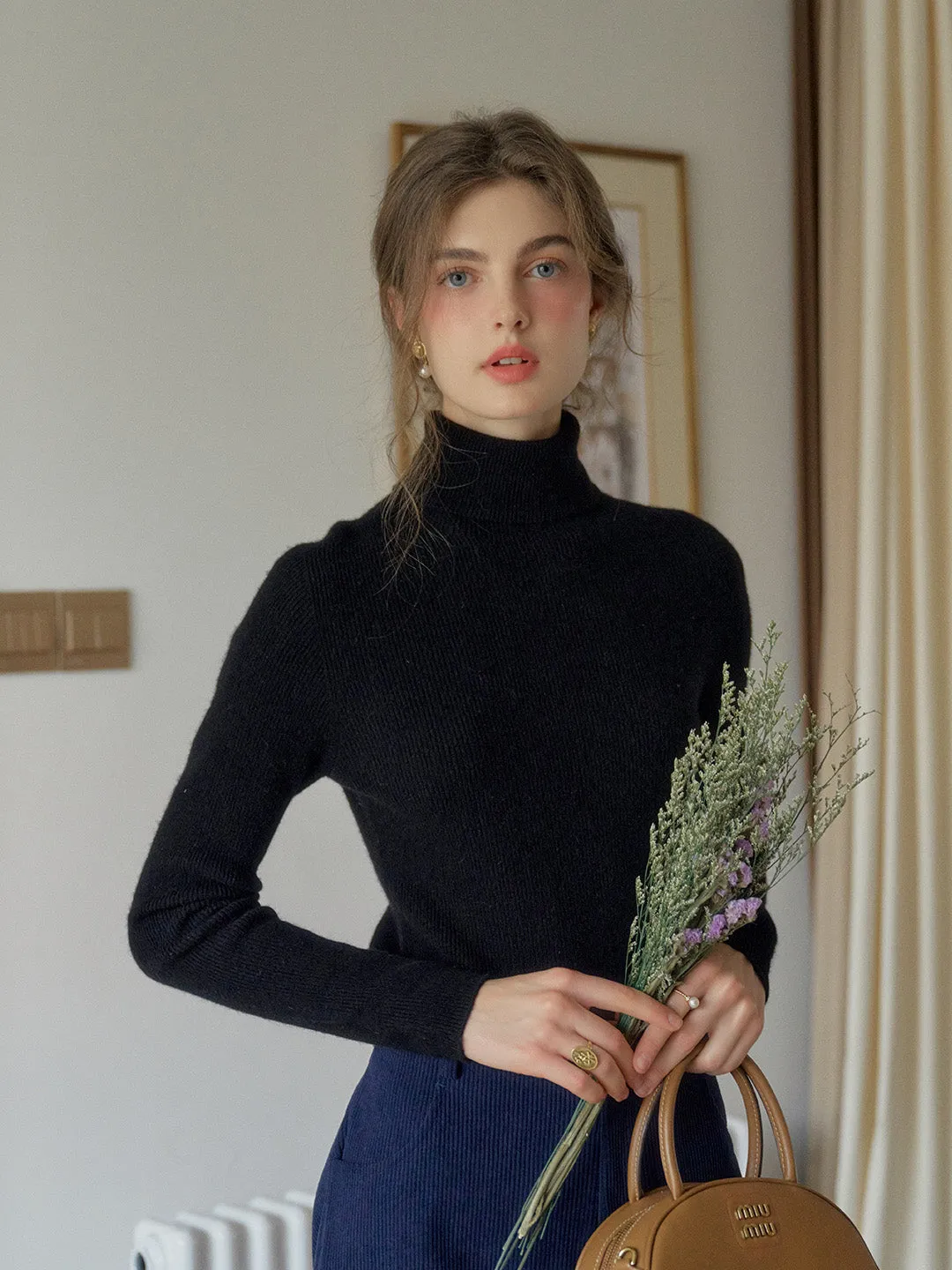 Yasmin Simple Turtleneck Slim Fit Wool Sweater& Cashmere