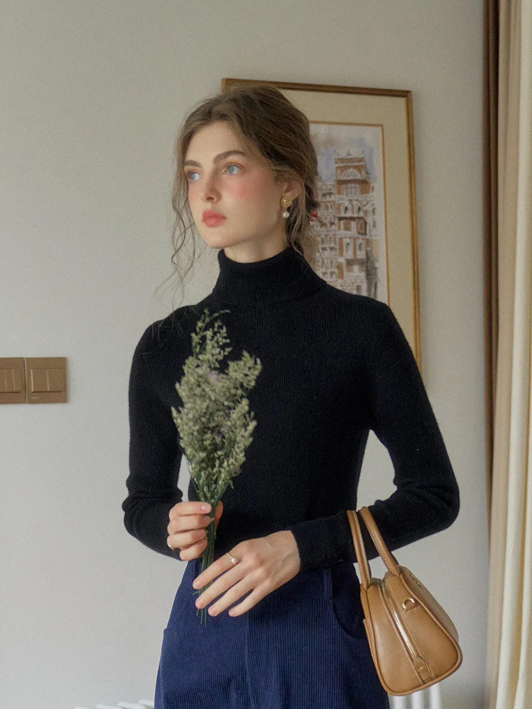 Yasmin Simple Turtleneck Slim Fit Wool Sweater& Cashmere