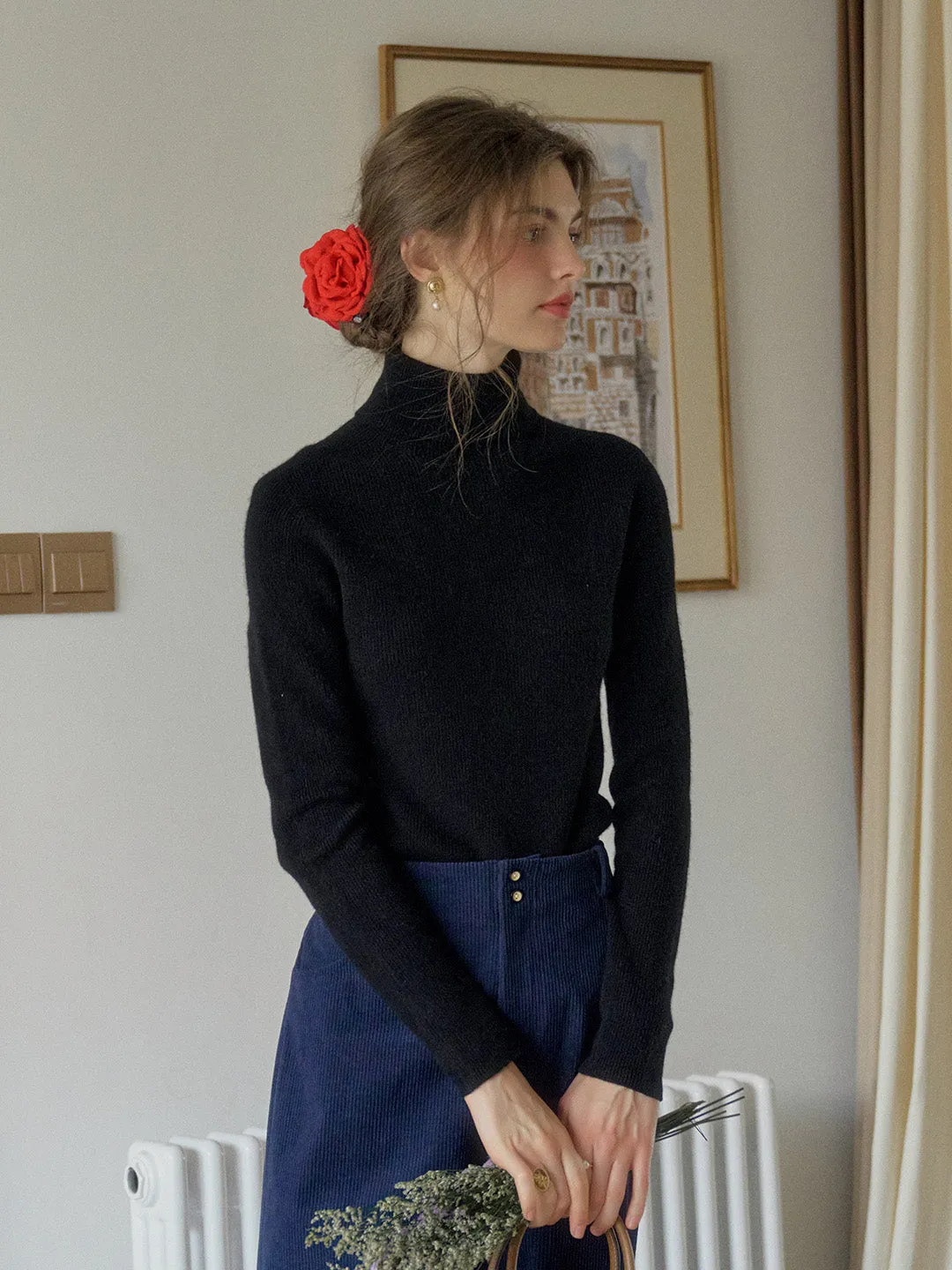 Yasmin Simple Turtleneck Slim Fit Wool Sweater& Cashmere