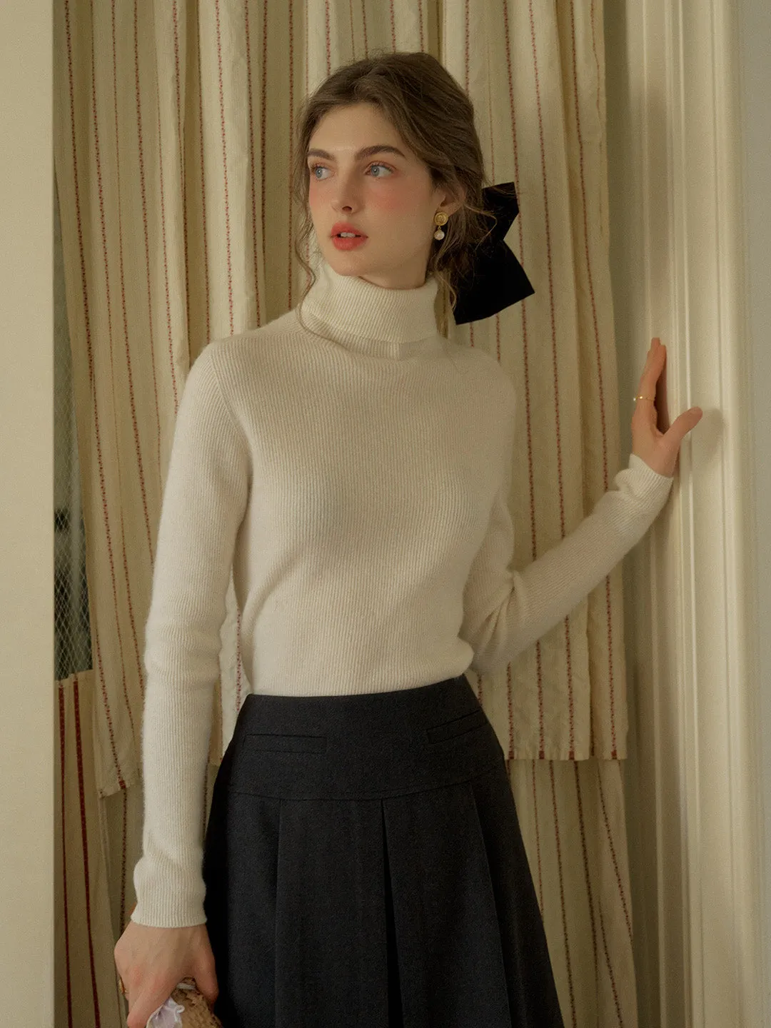 Yasmin Simple Turtleneck Slim Fit Wool Sweater& Cashmere