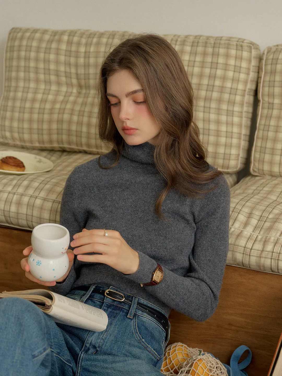 Yasmin Simple Turtleneck Slim Fit Wool Sweater& Cashmere