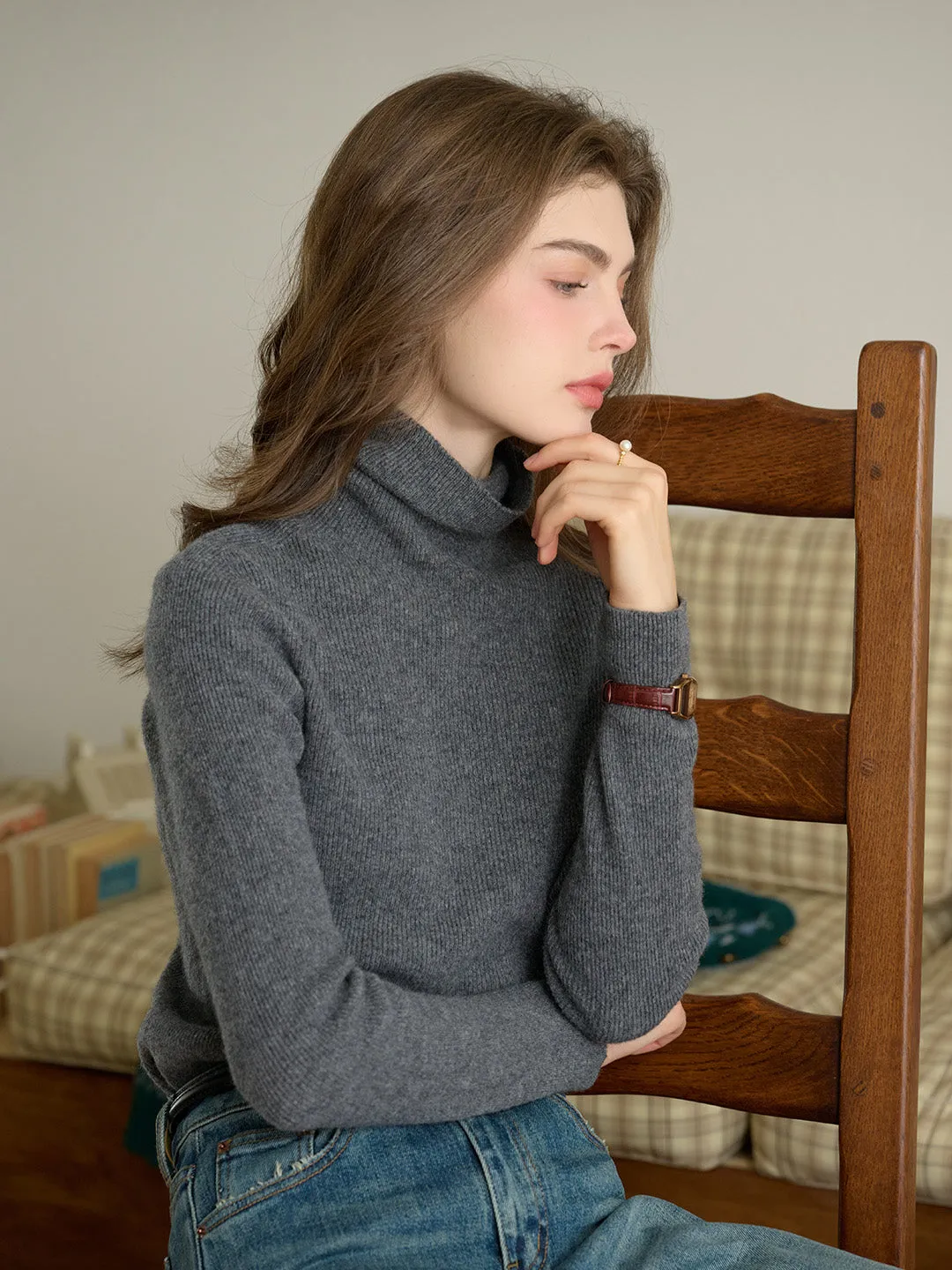 Yasmin Simple Turtleneck Slim Fit Wool Sweater& Cashmere