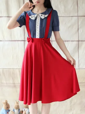 young and beautiful suspenders and skirt